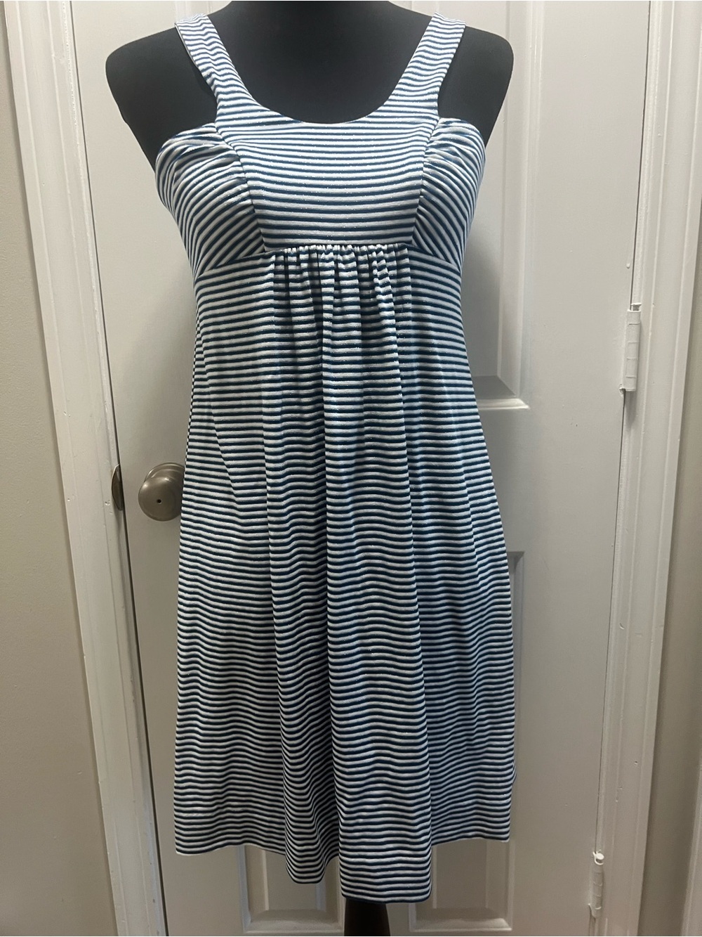 Nicole Miller Blue and White Striped Sleeveless Sundress Medium
